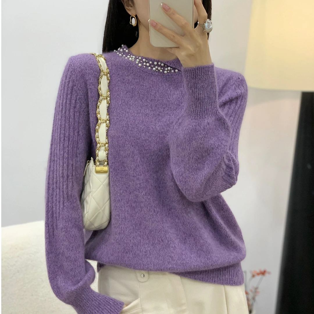 【芊荨精选】2025新款纯色高级感减龄钉珠百搭时尚针织衫S621#