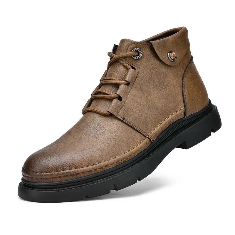 头层牛皮男士皮鞋户外休闲鞋真皮马丁靴中帮工装靴防滑耐磨加绒男
