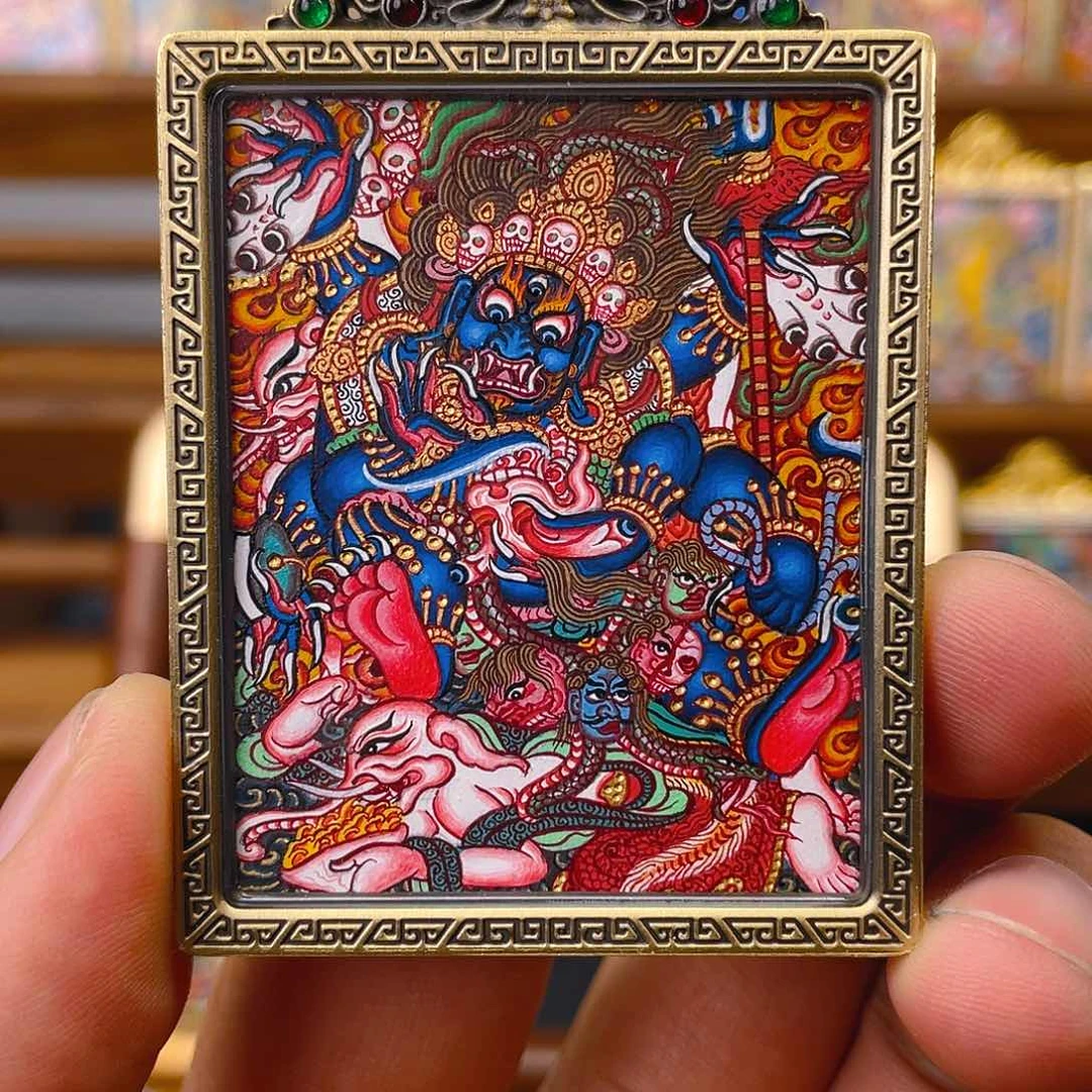 六臂大黑天纯手绘小唐卡