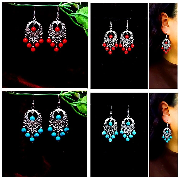 合金仿珍珠耳饰 民族风藏式耳环女复古个性耳坠民族舞蹈演出耳饰