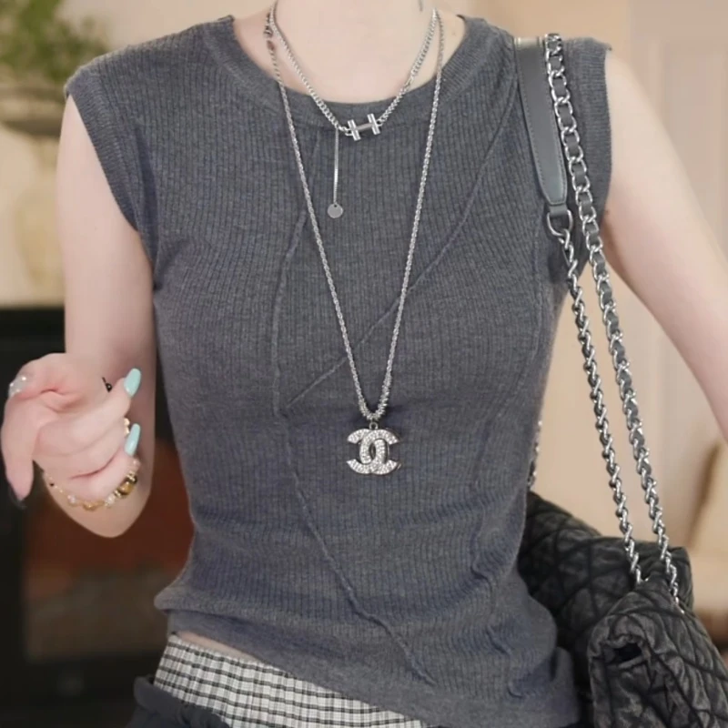 夏季新款设计感简约百搭针织衫背心显瘦修身上衣LK2505388