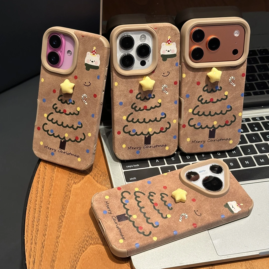 BANCA星星圣诞树适用苹果16皮纹手机壳iPhone17小米vivoppo华为