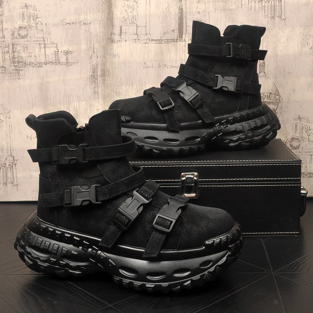 新款男士高帮工装鞋马丁靴增高休闲户外短靴子冬季轻奢保暖皮靴子