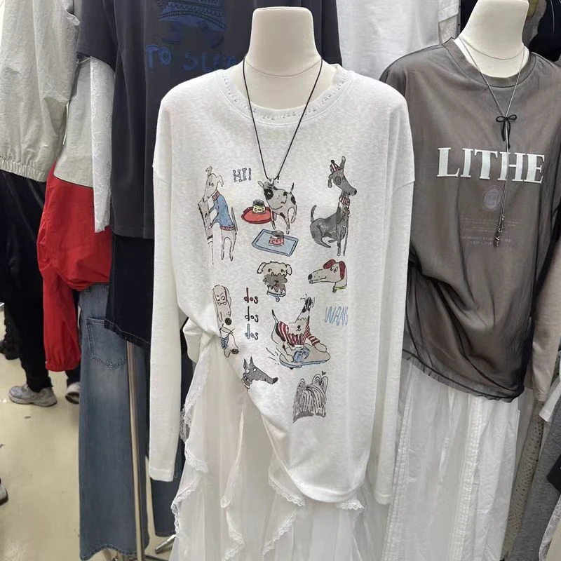 熊猫直播间专属链接韩系小狗T恤长袖防晒薄款透气衣服女装