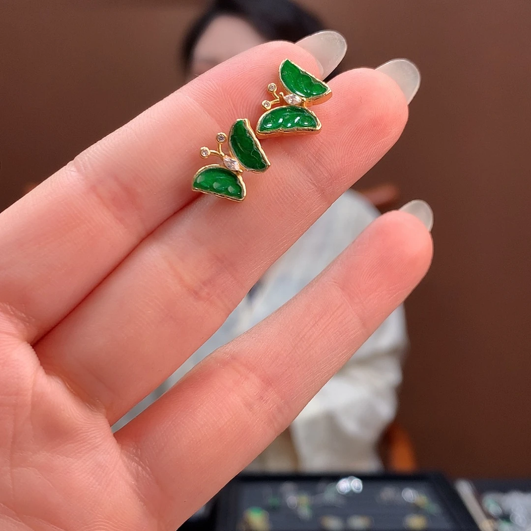 翡翠银S925镶嵌耳饰