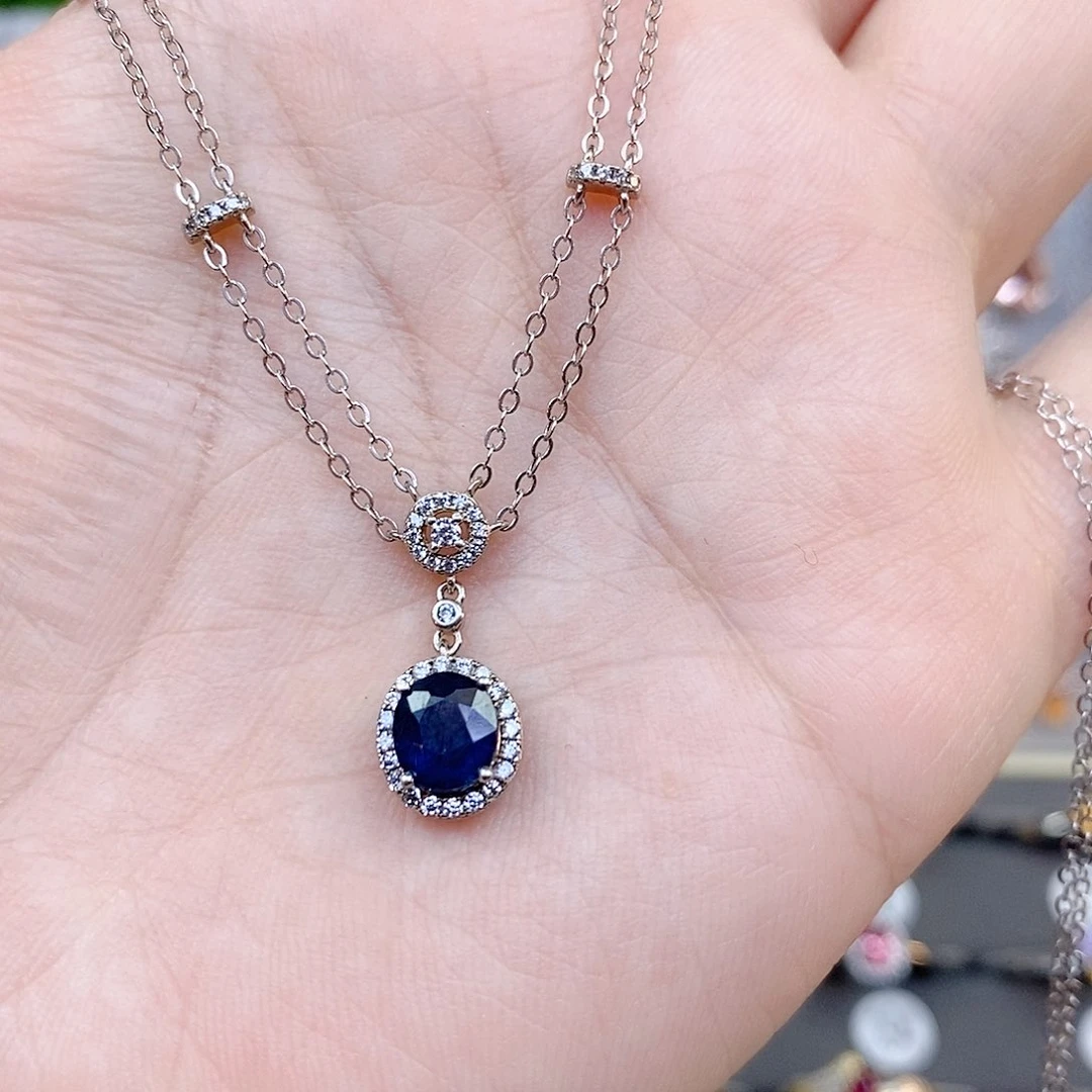 蓝宝石颈饰银S925镶嵌