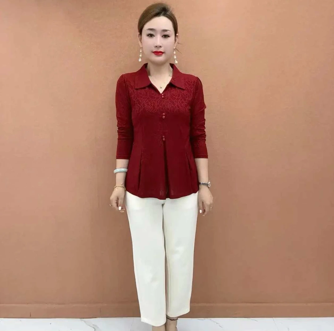 秋装衬衫小衫中国风中老年晕染小衫中老年女装