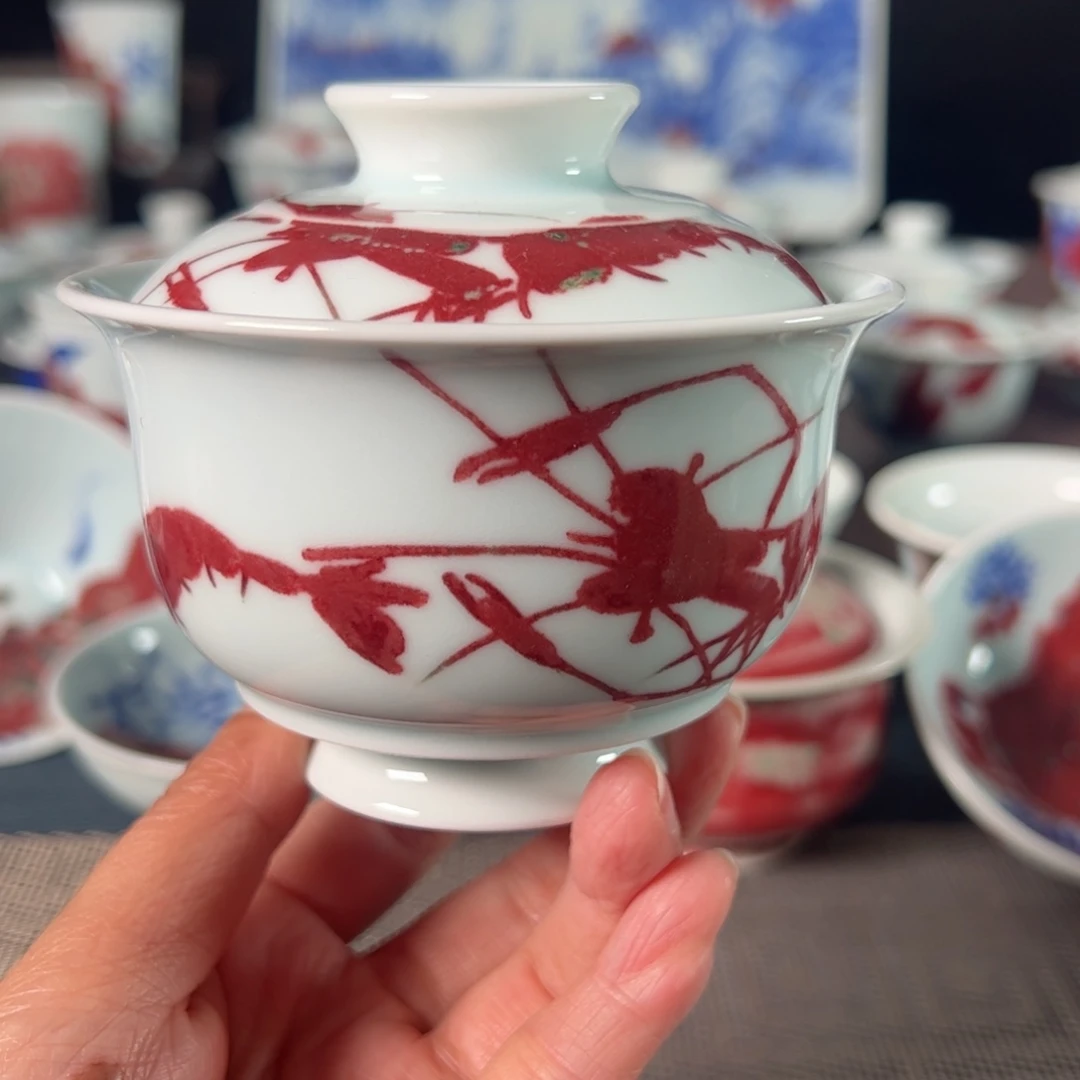 杯原矿青花釉里红瓷器