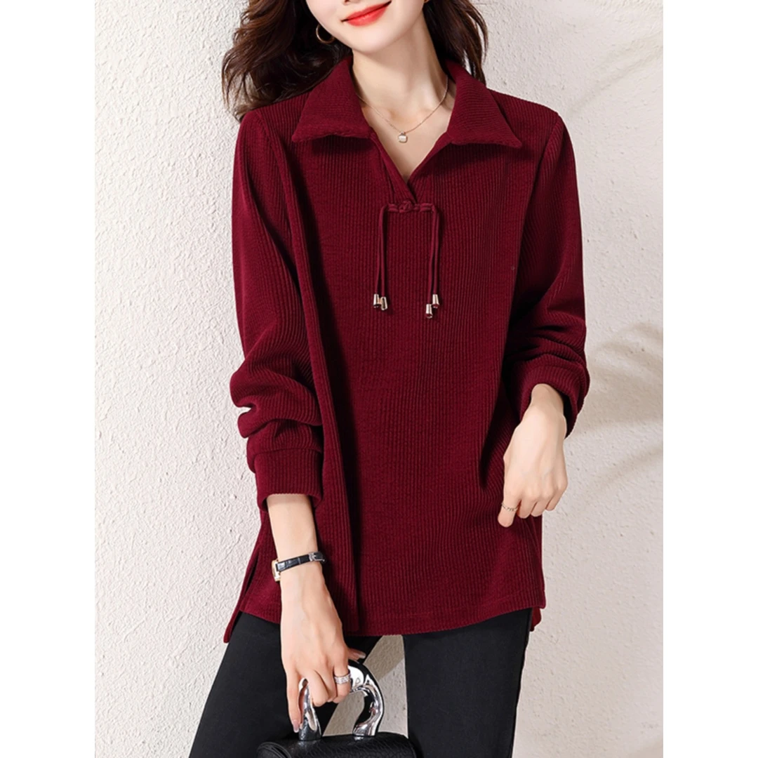 时尚大码女装翻领盘扣卫衣2025年春秋季新款时尚宽松显瘦遮肚上衣