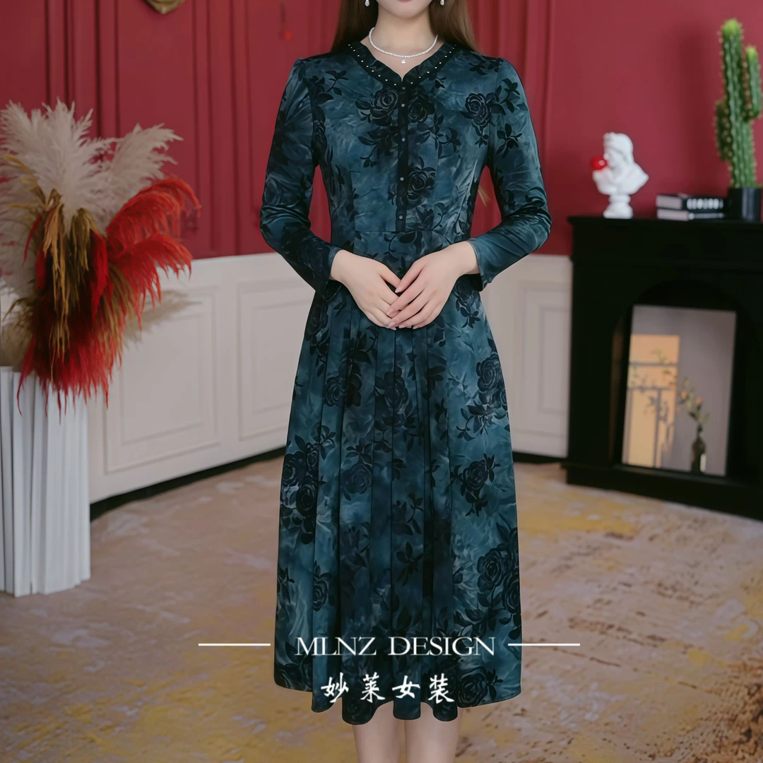 【妙莱罗马假日】25年新款时尚优雅度假风妈妈装连衣裙秋款巨显瘦