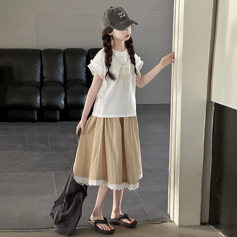短袖女童套装6-12岁潮款儿童半身裙休闲两件套洋气夏季宽松中大童