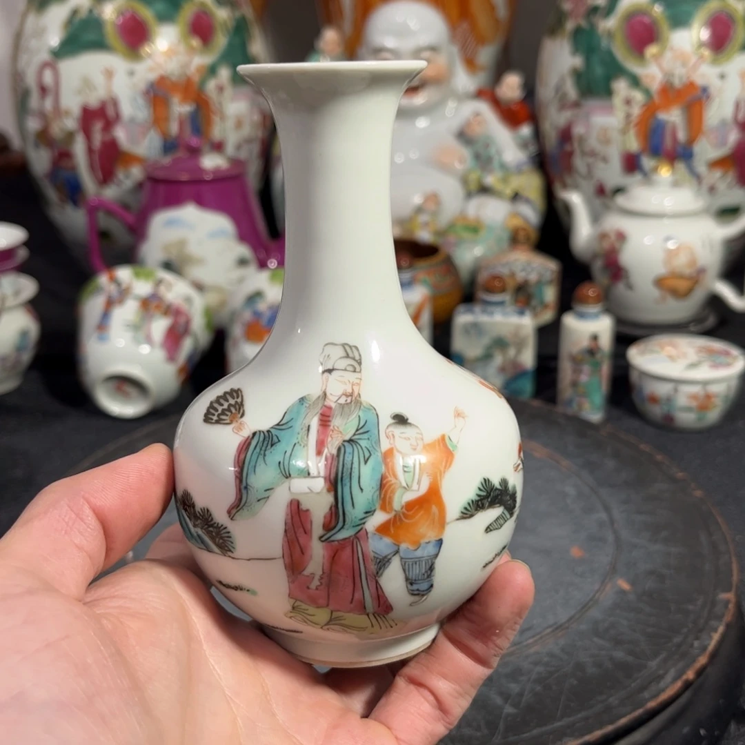 背***影摆件粉彩人物故事赏瓶