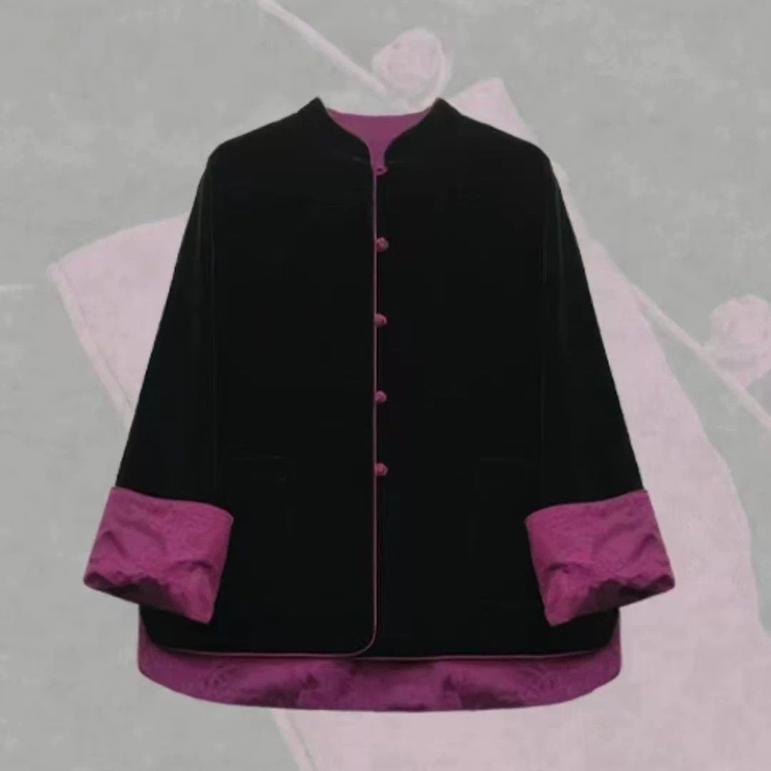 时尚新中式国风加棉加厚双面穿上衣0701