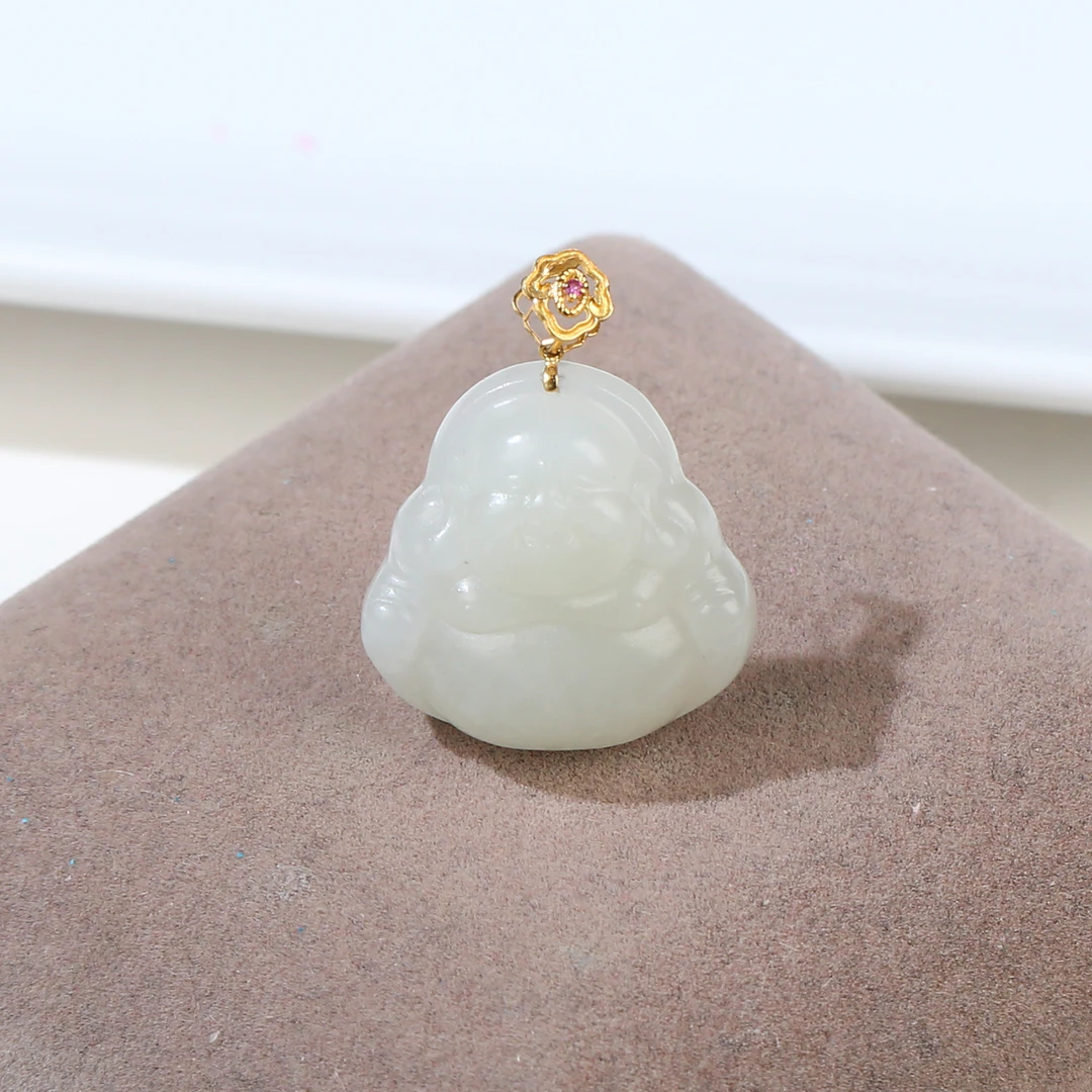 【麦子家族年终狂欢】天然和田挂件佛公玉坠18K金镶轻奢JDZ24