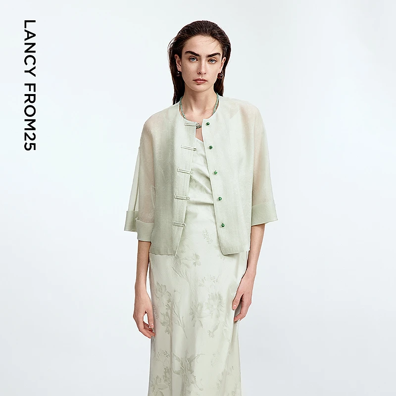 【兰亭叙】朗姿新中式气质高级感提花2025年夏季新款国风短外套女