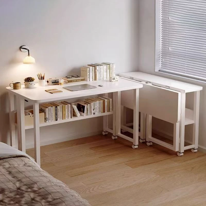 出租屋家用折叠桌书桌书架一体学生桌简易床边桌卧室可移动办公桌