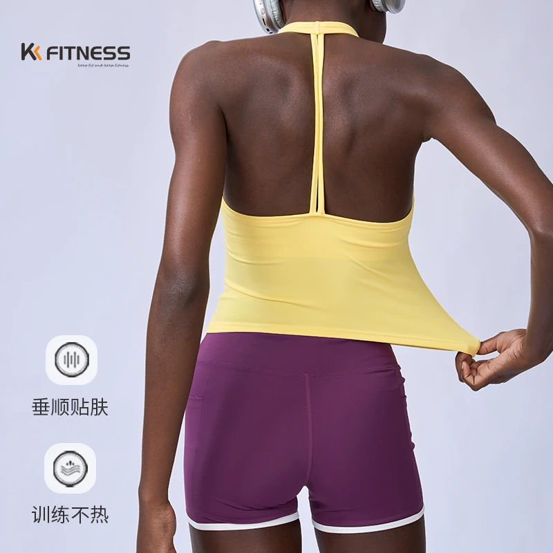 kk fitness瑜伽运动背心外穿美背健身上衣女紧身带胸垫防震内衣新
