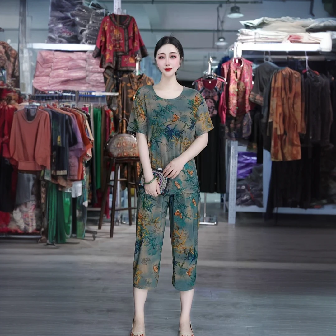 【上衣+裤子】夏季休闲冰丝凉爽时尚套装
