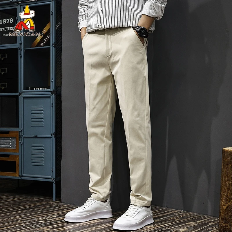 Mexican/稻草人秋季纯色修身休闲裤男2025新款韩版商务直筒小西裤