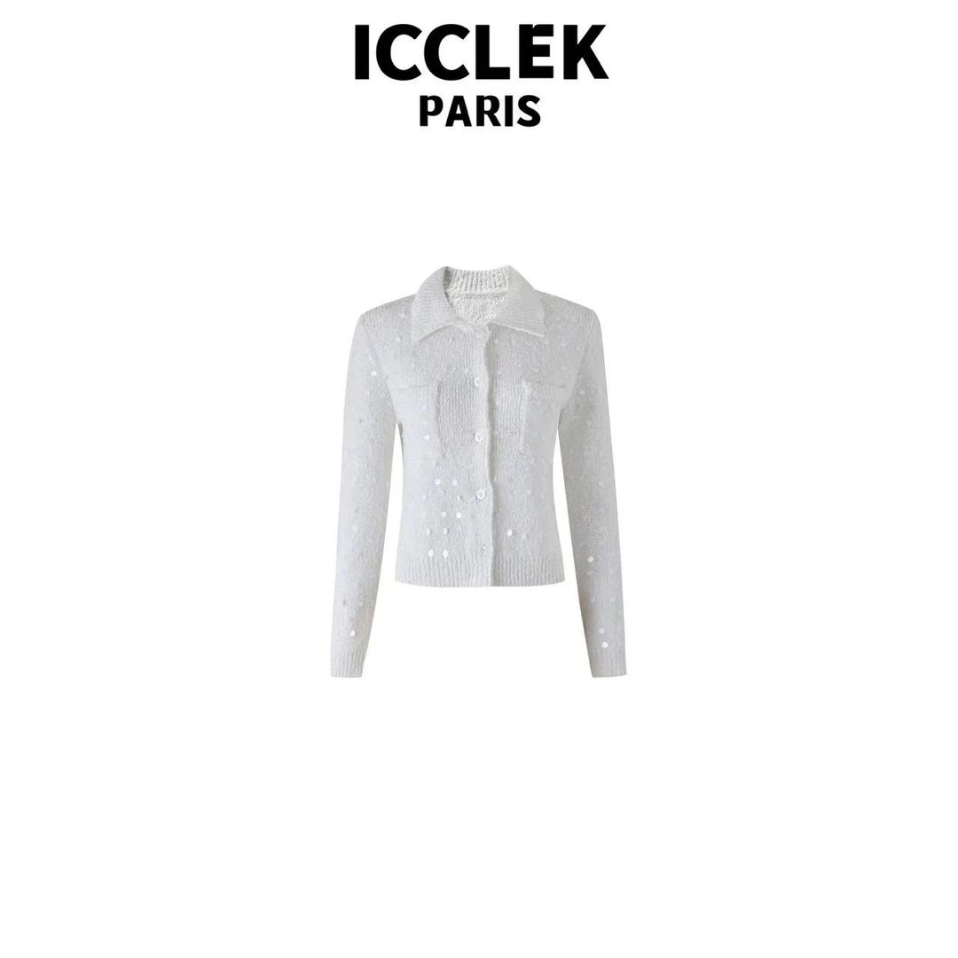 XY 白色翻领开襟长袖针织衫 气质 轻奢 名媛 - 5133