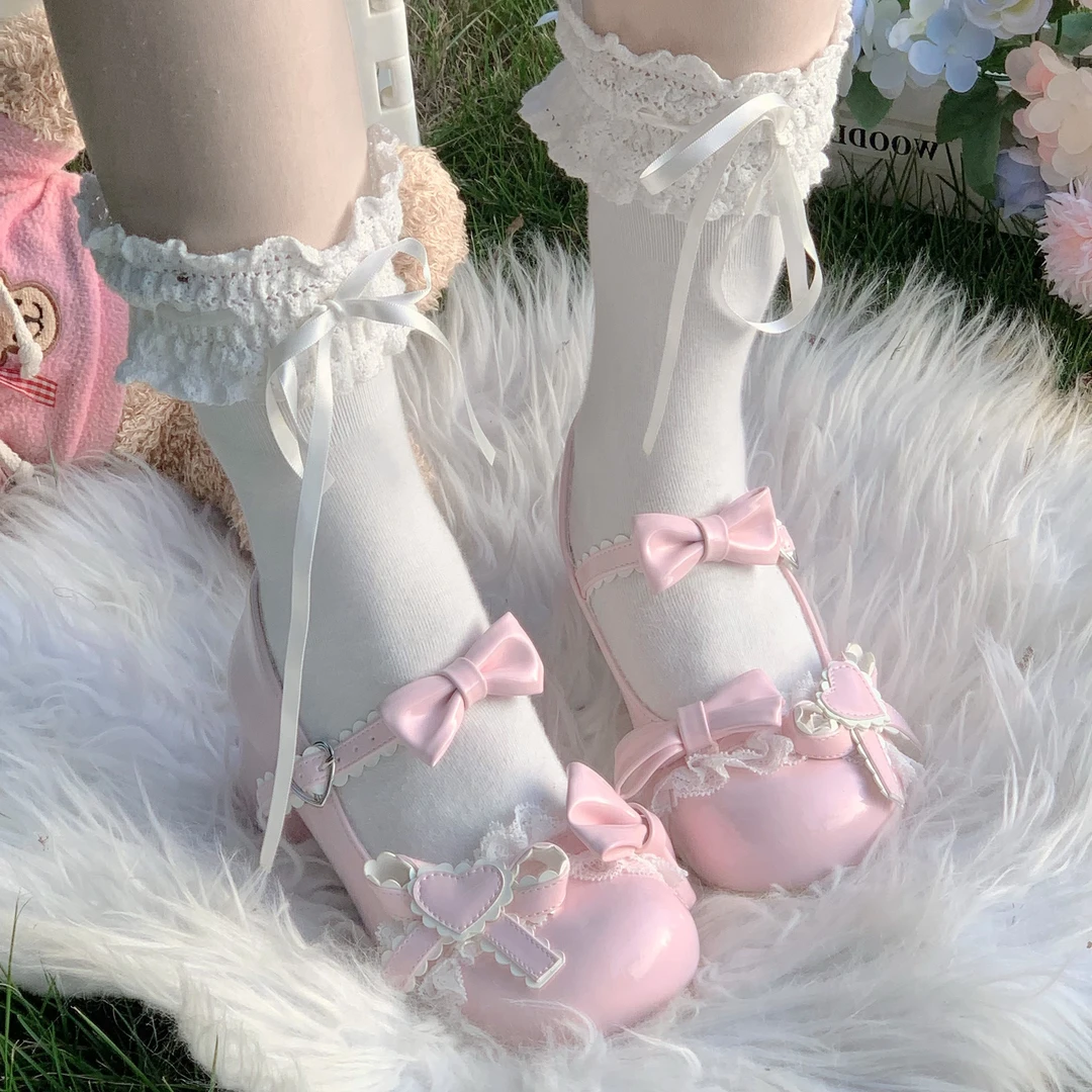 【现货甜心泡芙】原创甜美可爱圆头Lolita蕾丝优雅百搭中跟女鞋公主