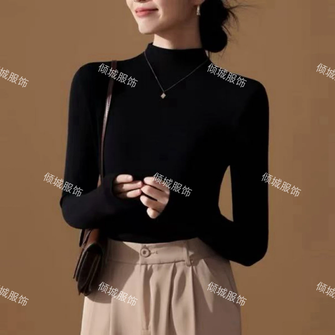 【显瘦内搭】纯色时尚百搭内搭打底衫修身半高领显瘦长袖女t恤B46