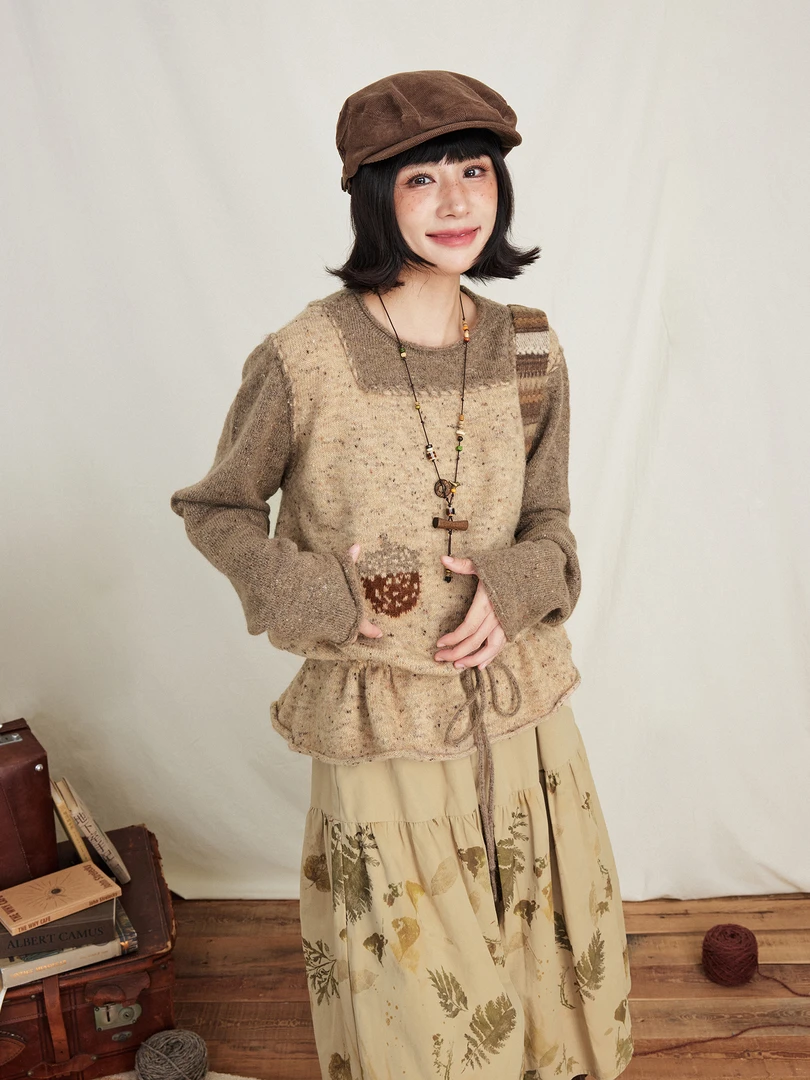 hothorse/火山马MZ11063原创撞色设计感针织卫衣个性百搭（小柴）