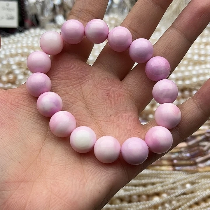 玛瑙/玉髓未镶嵌珠宝半成品一条12.5mm左右粉贝贝手串