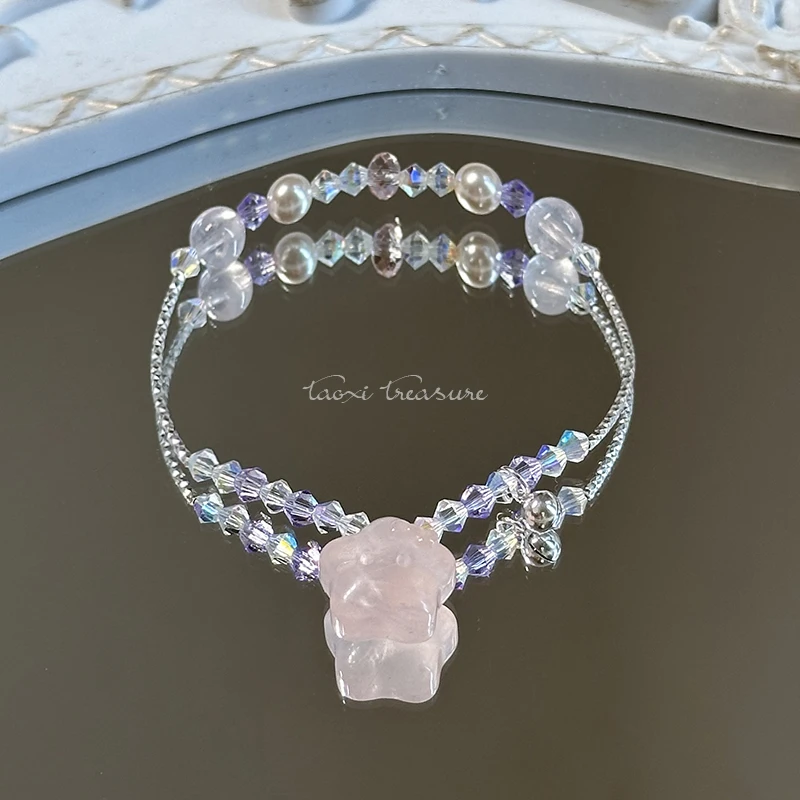 tx1166-[星星物语] 果冻马粉粉水晶kt猫脸星星s925银弯管手串