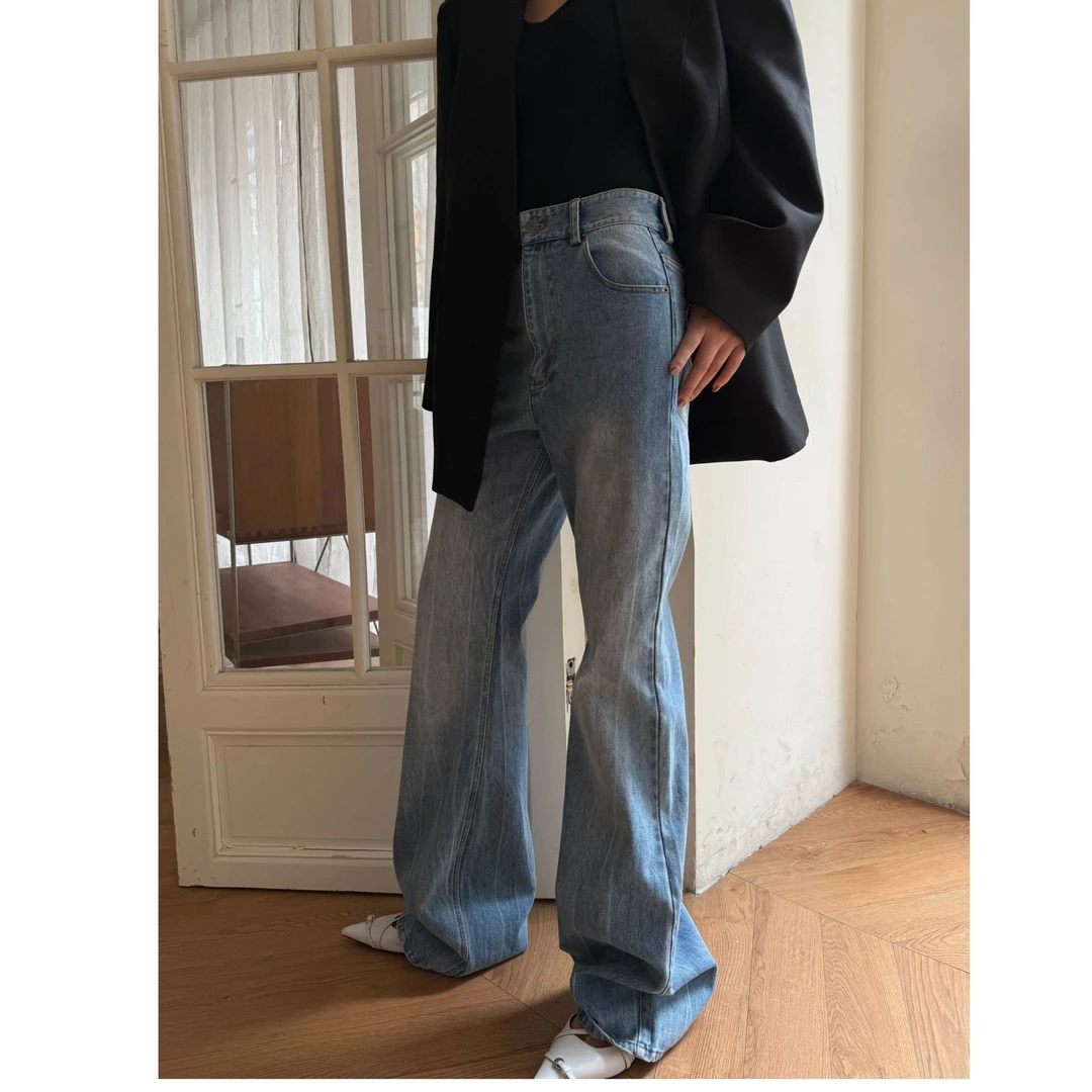 ECHOADE 25SS春夏 诠释经典 手工扎皱工艺宽松微喇版型牛仔裤女