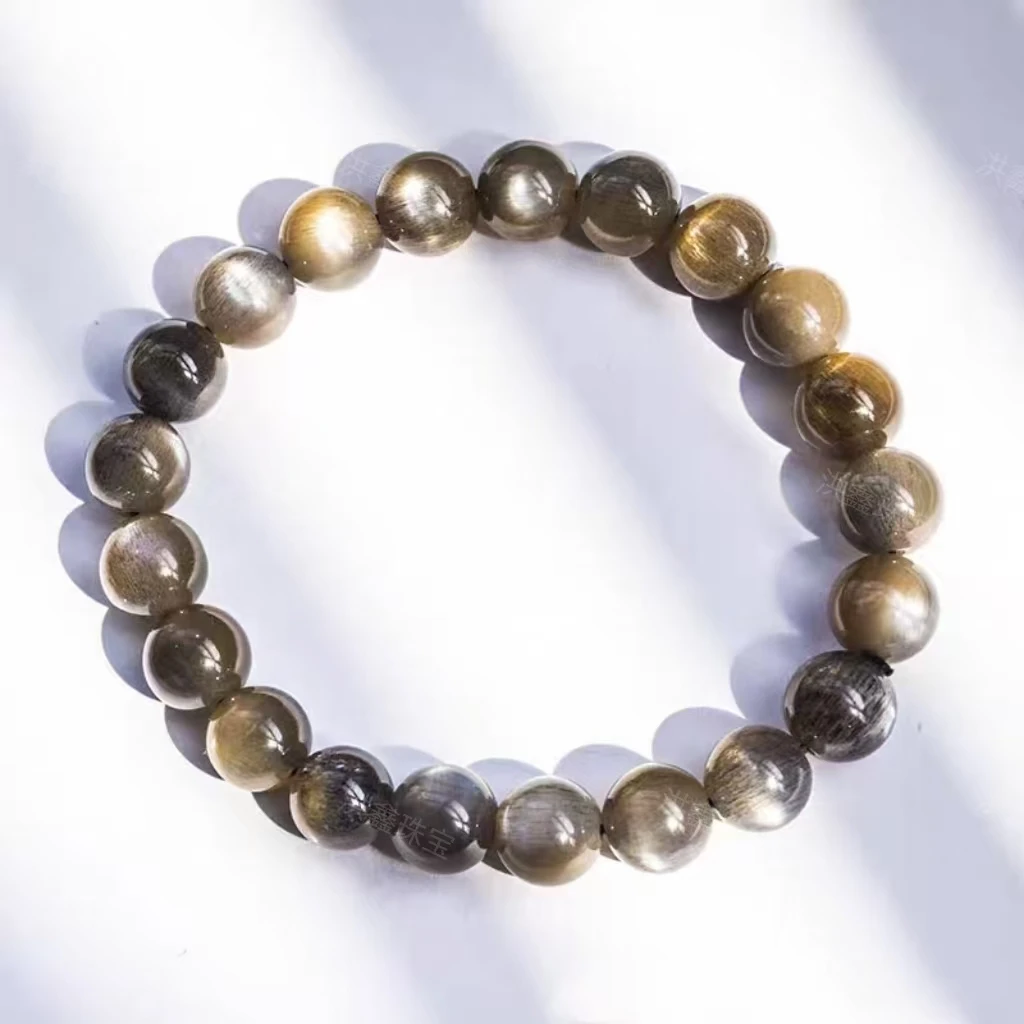 【洪鑫】【高货】天然金光黑金骨干日长石手链配证书礼盒多样性发其一