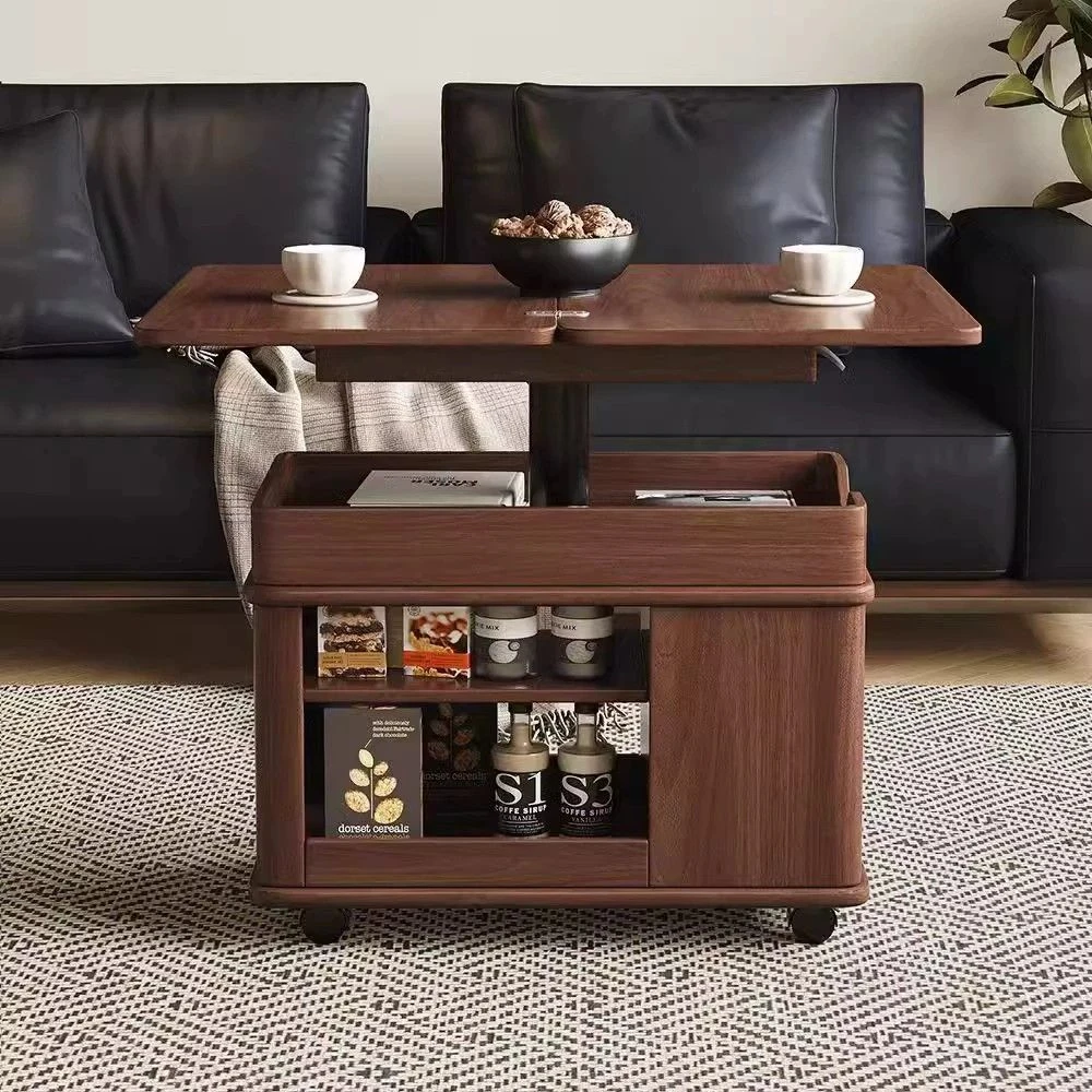 移动折叠茶几升降实木边几小户型客厅家用胡桃木沙发边几带轮推车