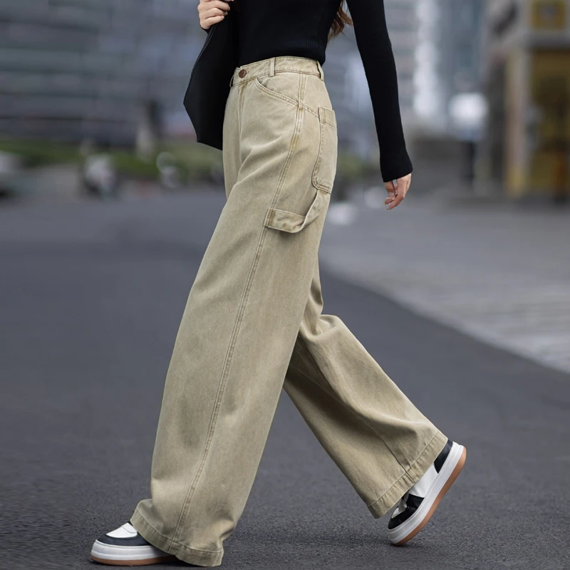 工装牛仔裤女2025炸街潮款裤子女木兰色阔腿裤宽松直筒慵懒风长裤