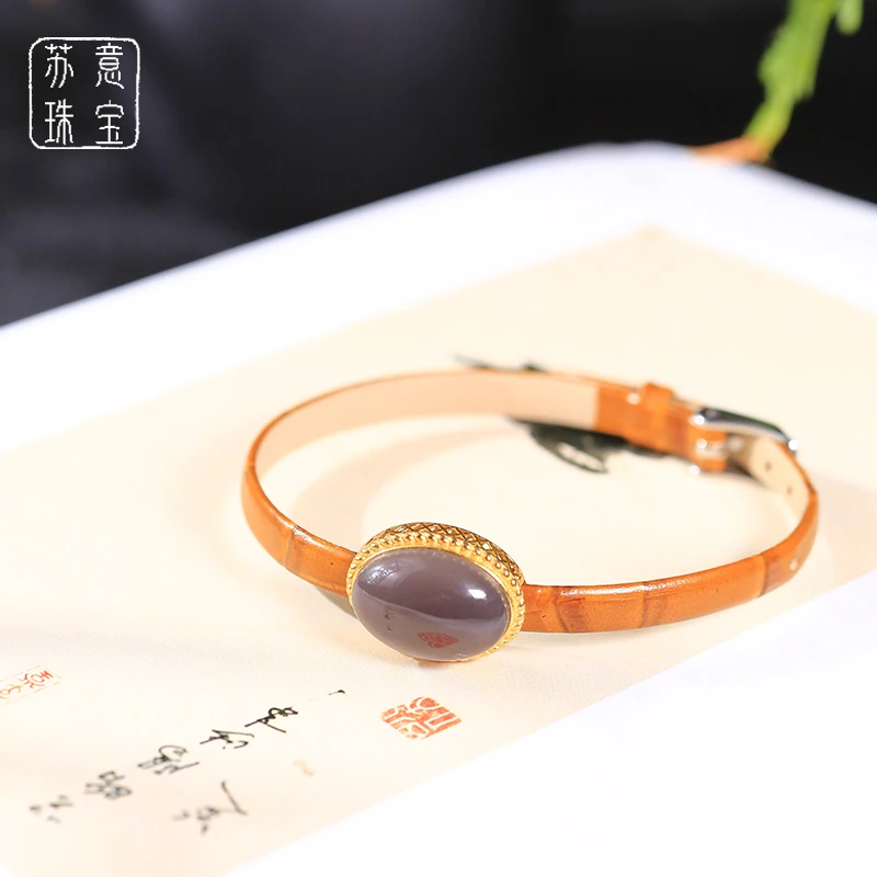 天然和田玉烟紫表带手链拍一发一（多样性发货）