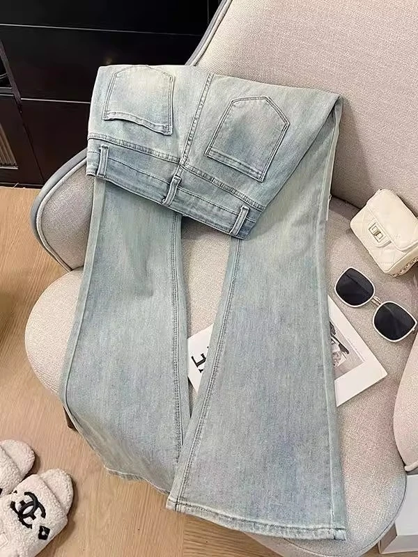 流行微喇牛仔裤女2025春秋新款休闲裤高腰显瘦简约水洗小个子爆款