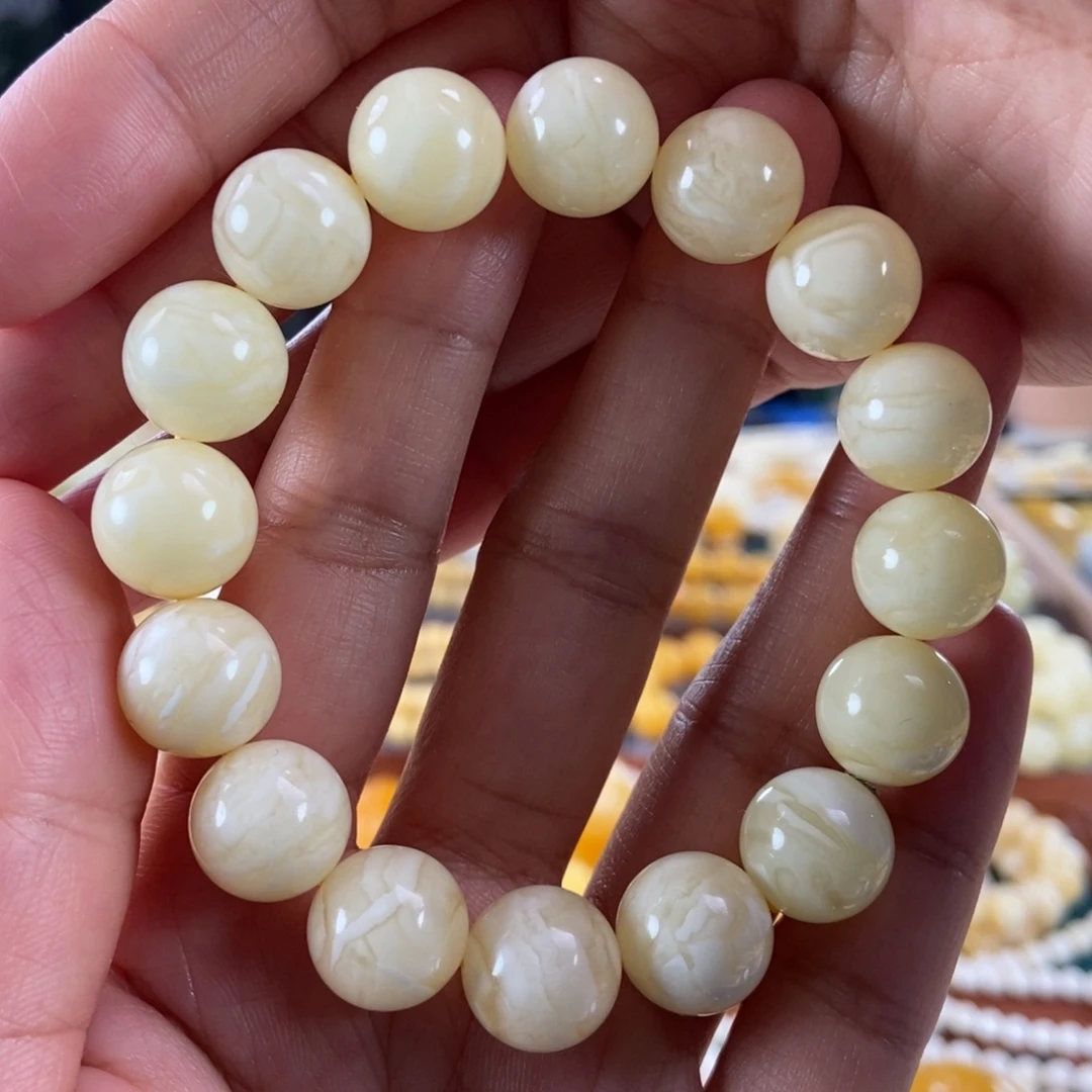 琥珀未镶嵌珠宝奇石13白蜡虎皮圆珠20.6