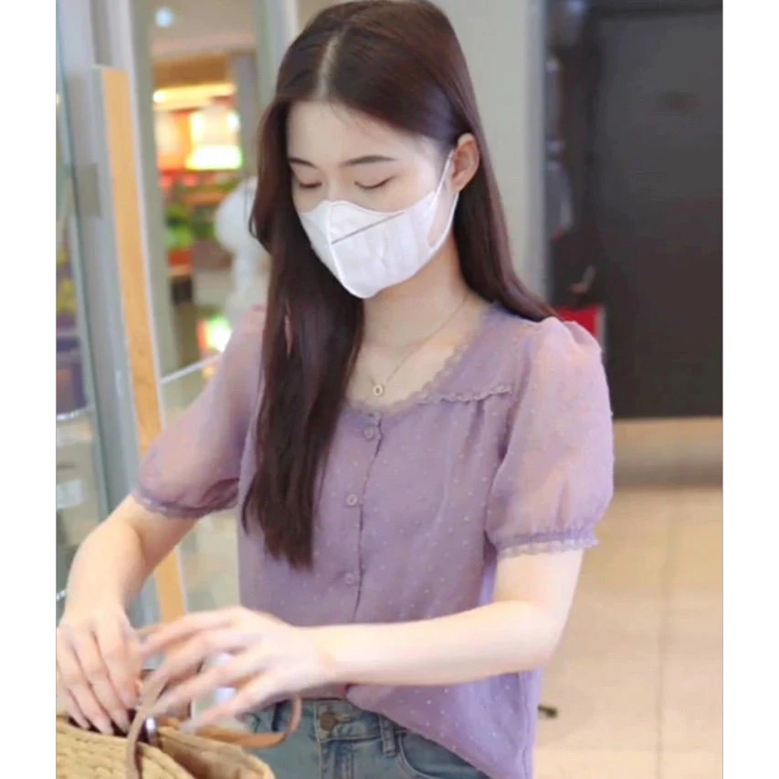 时尚蕾丝花边拼接短袖衬衫女2025夏季新款设计感小香风短袖上衣潮