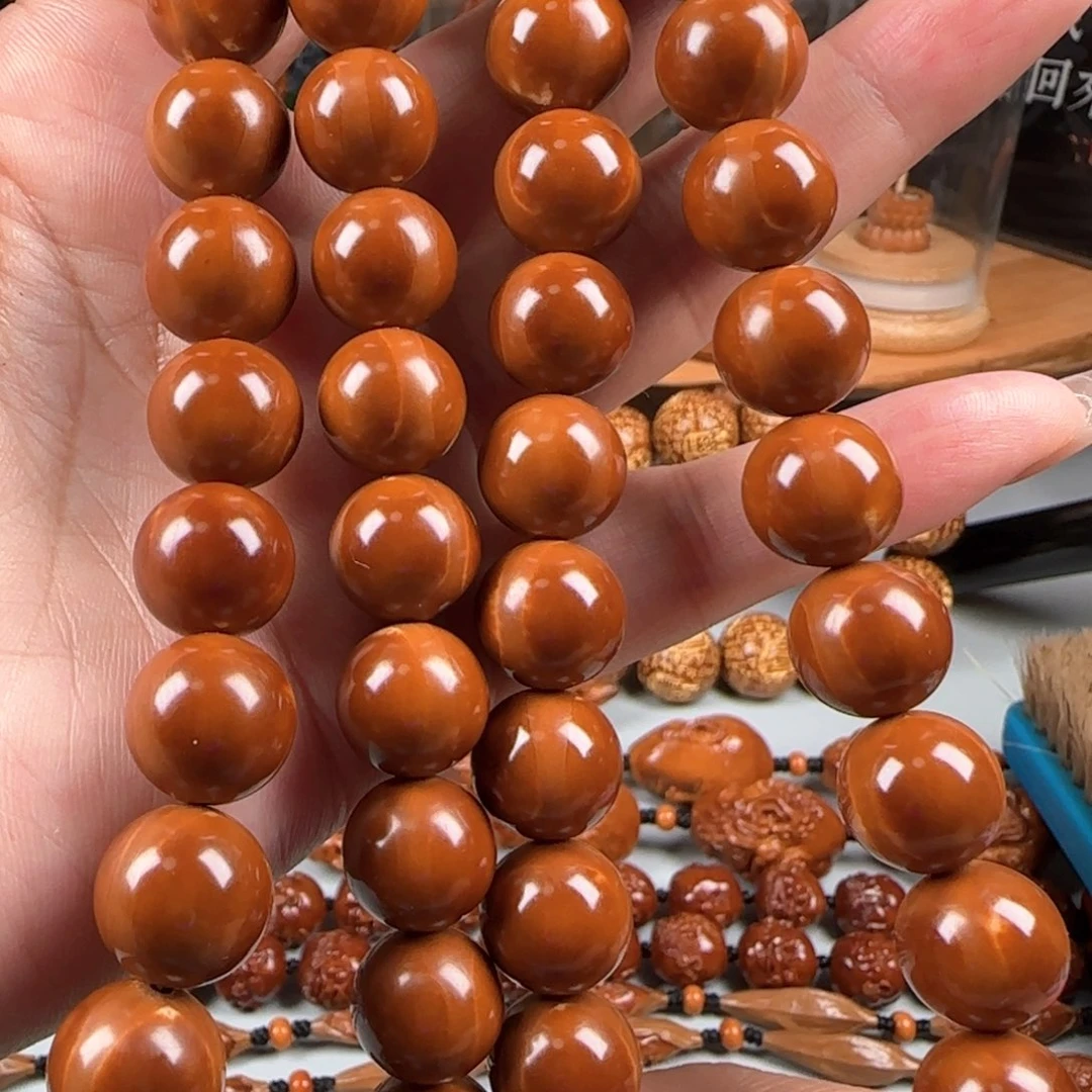 手串/手链橄榄核宽1.3梅林红核正圆光珠54颗长串