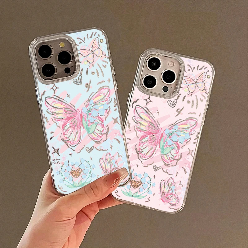 春日涂鸦蝴蝶适用iPhone16苹果13/15冰川手机壳华为vivo小米oppo