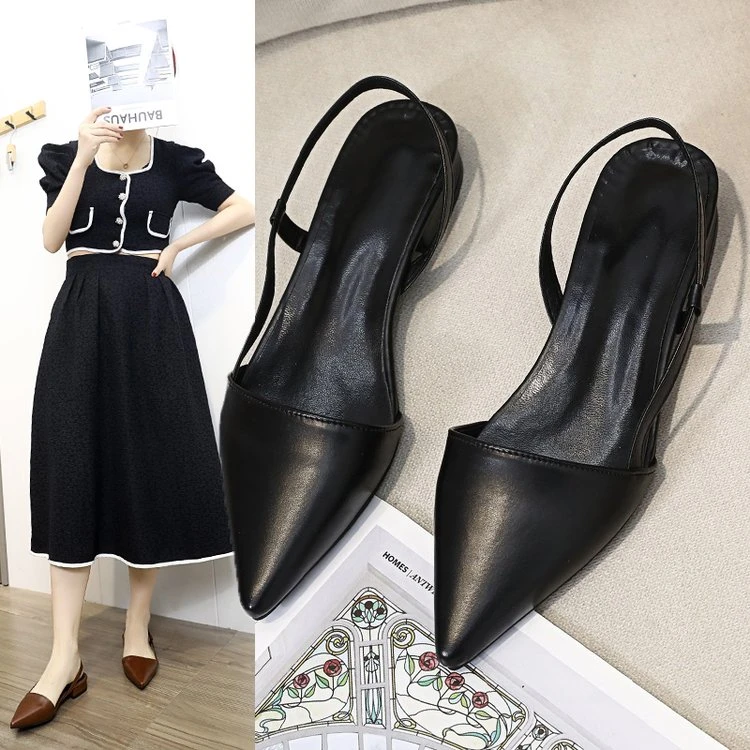 舒适不累脚风复古粗跟罗马包头凉鞋2025年夏季新款时尚百搭尖头单