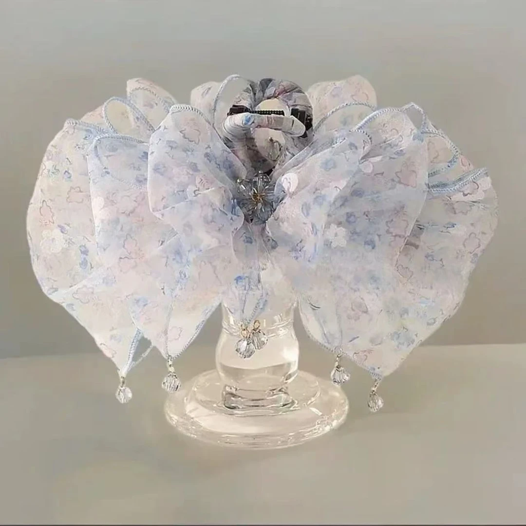 莫奈印象碎花蝴蝶结发饰气质轻纱甜美欧根纱抓夹后脑勺2468