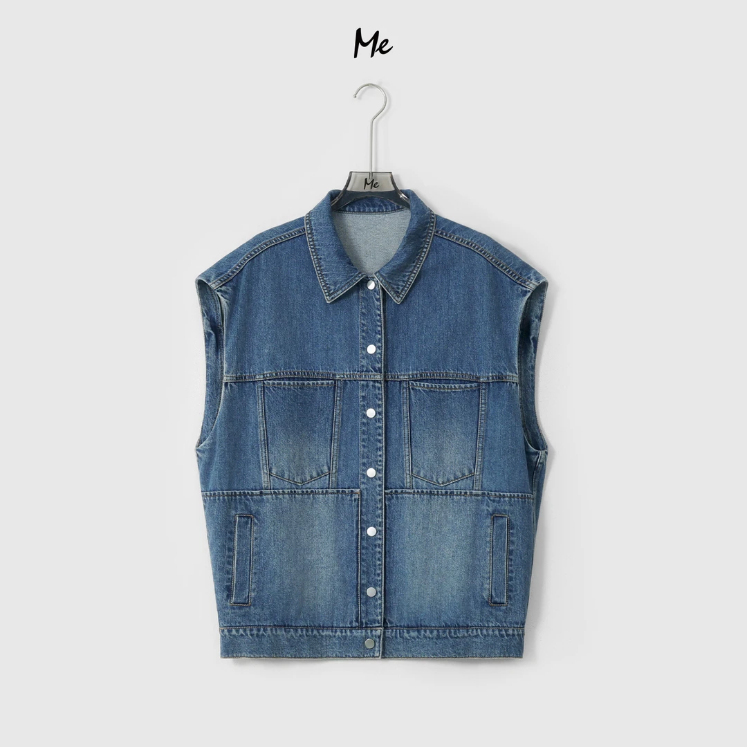 ME【做旧工装牛仔马甲】100棉中古感廓形显瘦时尚百搭马甲MESS6891