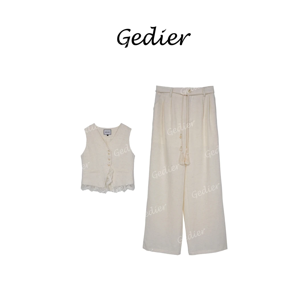 【歌蒂尔Gedier】2025年春季欧若风百搭气质马甲+宽松长裤DG510603Y