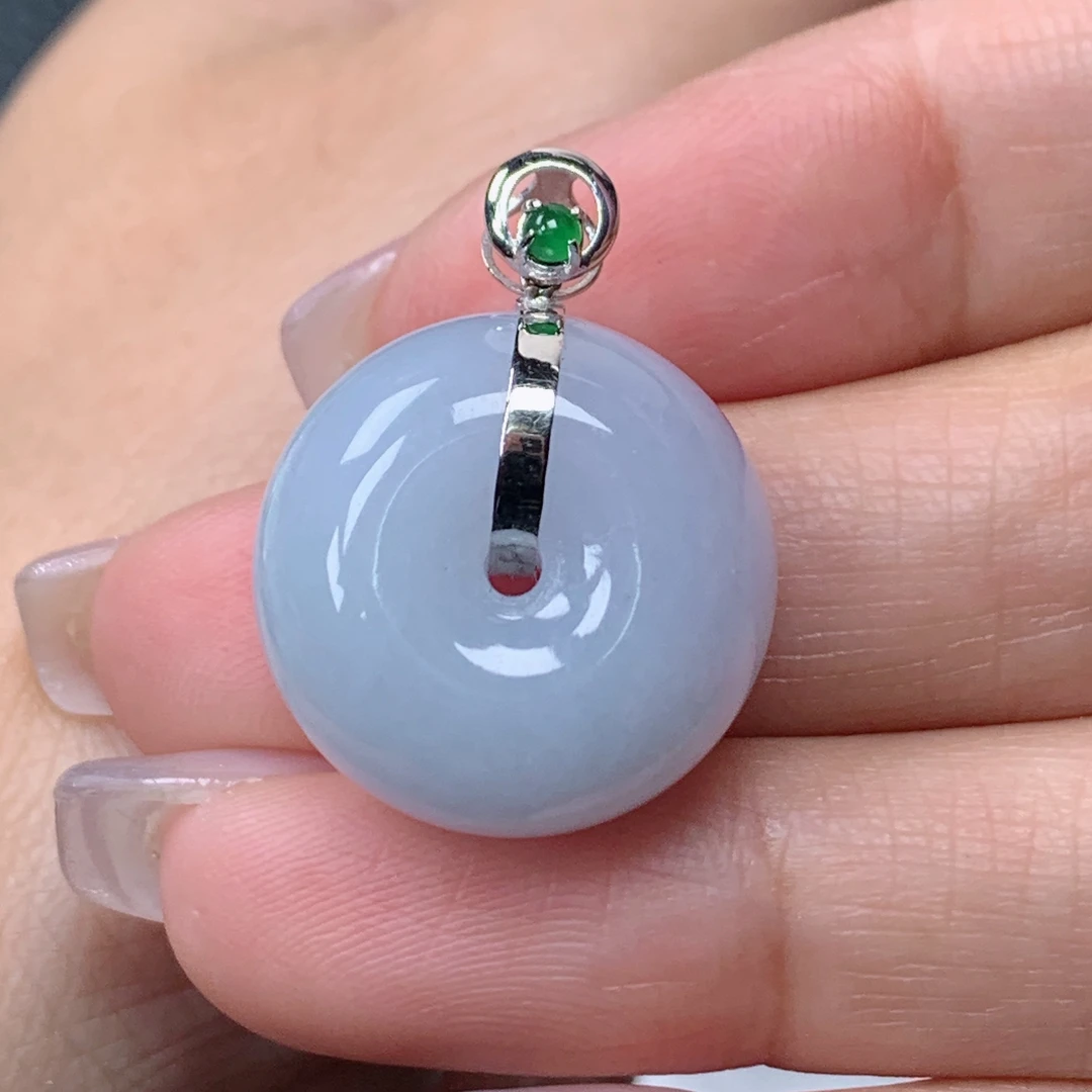 缅甸天然翡翠a货18k金平安肉扣吊坠19.2×11.3