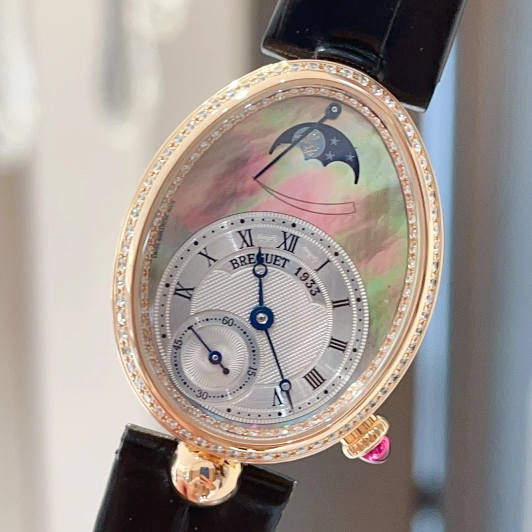 99新 BREGUET/宝玑 王后8908玫瑰金原钻彩黑贝机械女表19年全套