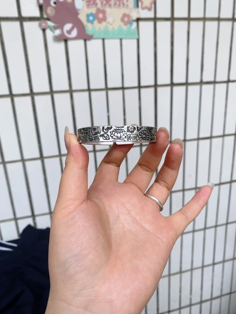 足银手镯 足银999吉言富贵平安做旧开口男女方手镯