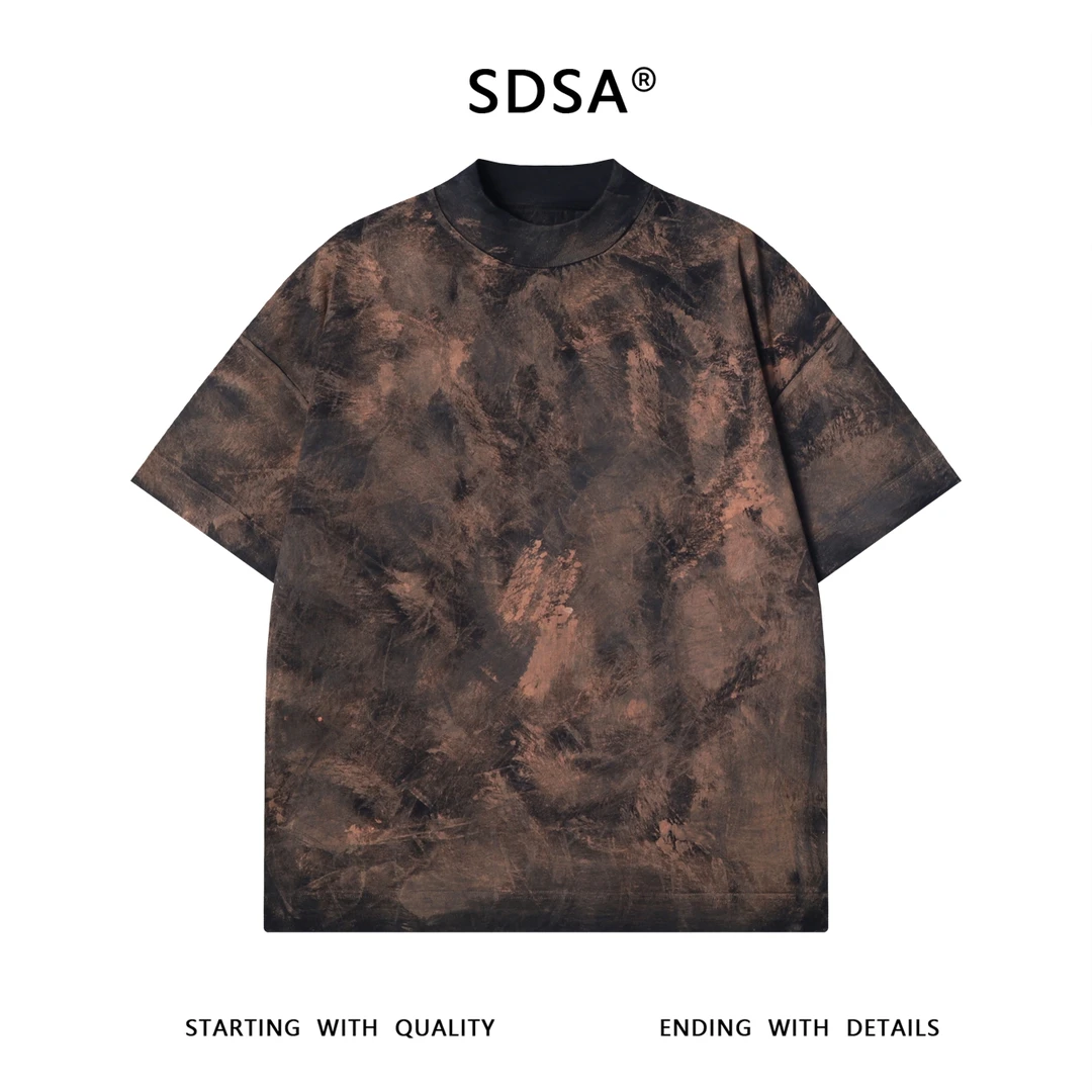 夏季高级感新款美式重工涂漆工艺短袖T恤设计感小众潮牌宽松圆领