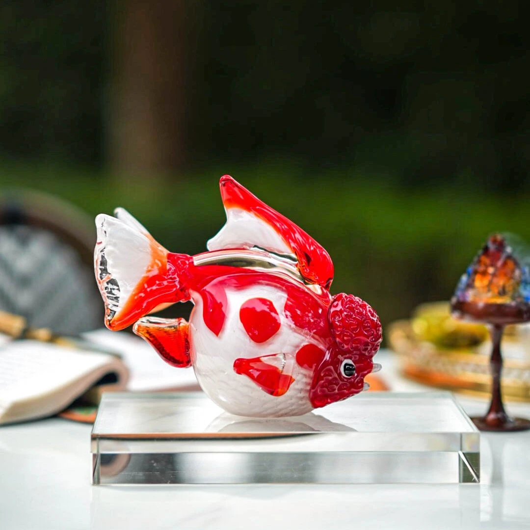 【奇居】金鳞鱼红白琉璃摆件高档个性精美工艺品#LSA-1330