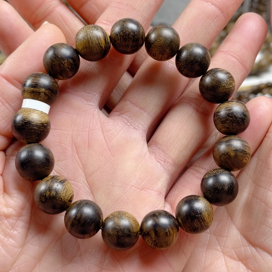 沉香手串好**w越南芽庄老白棋玉化老料满瘤疤虎斑纹1.2
