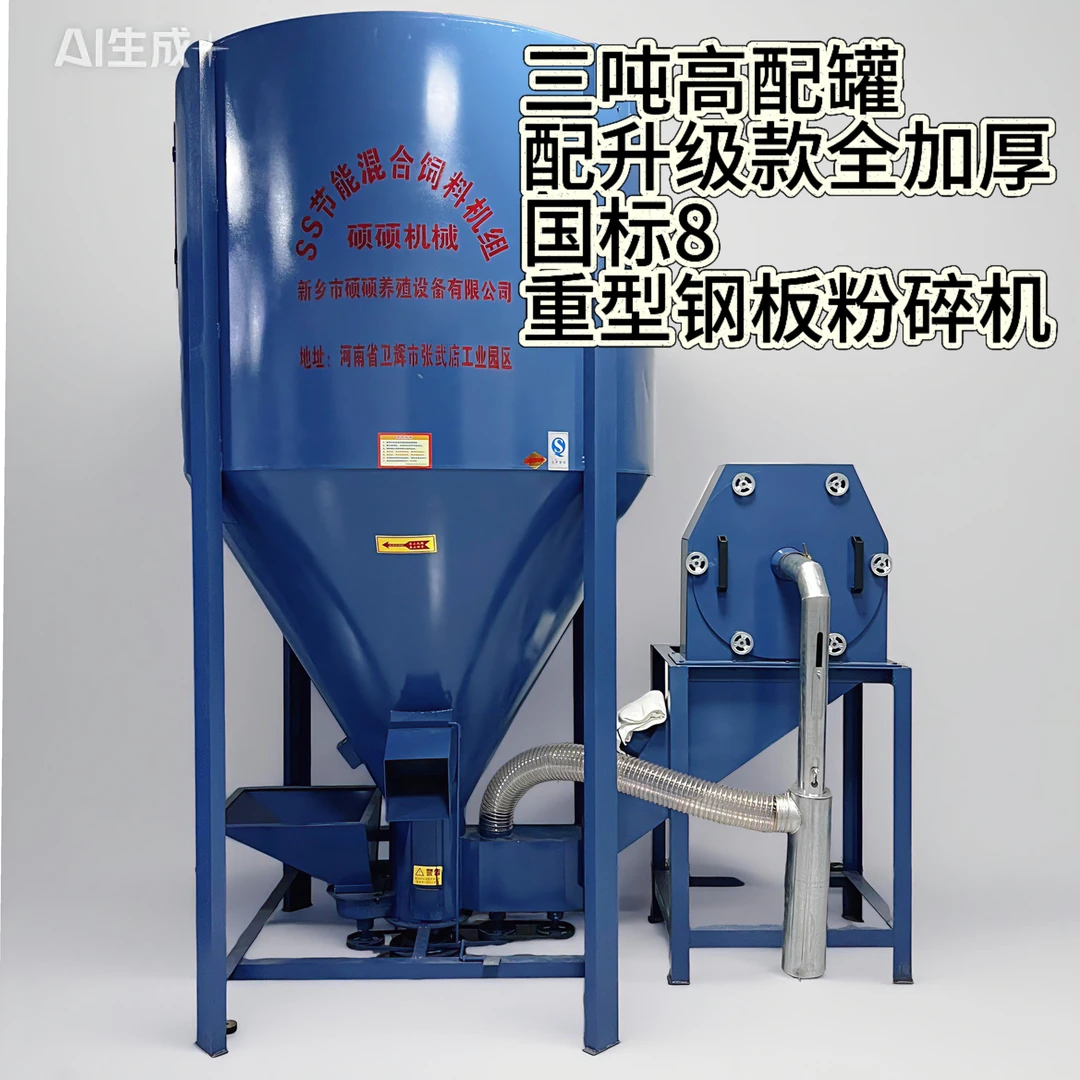 三吨高配家用立式无尘自吸饲料粉碎搅拌一体机适用于养殖厂打料